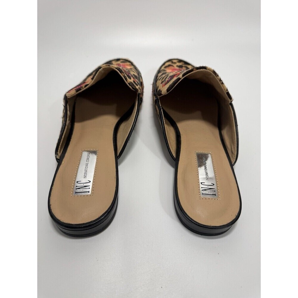INC Women's Leopard Floral Embroidered Flats Real Calf Hair Mules Shoes 10.5 - Picture 5 of 16